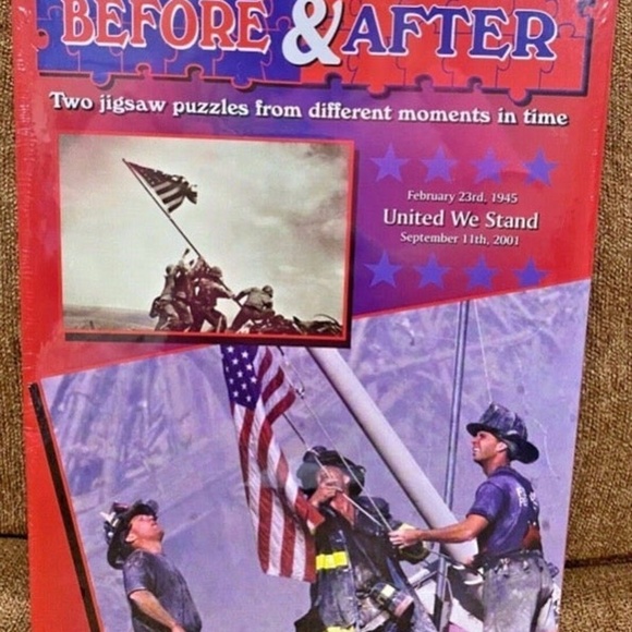 NEW Before & After 2 in 1 Box 9/11 Fire & Iwo Jima Soldier Flag Puzzle History - Picture 1 of 7